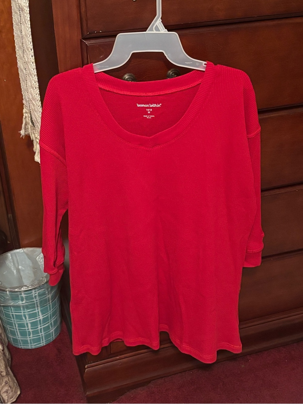 Woman Within Red Thermal Knit Long Sleeve Top